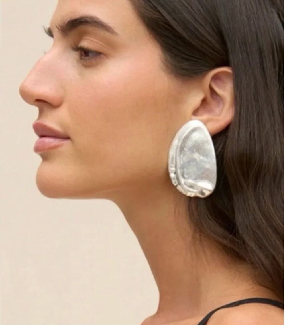 Cult Gaia Inara Silver Tone Asymmetrical Hammered Earrings